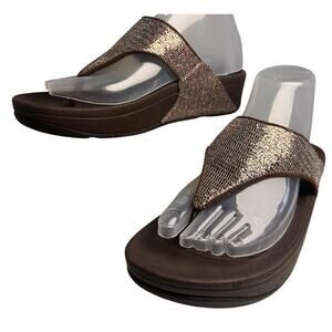Fitflop Womens Lulu Brown Sparkle Sandal Sz 7 Shimmer Bronze Thong Flip Flop EC